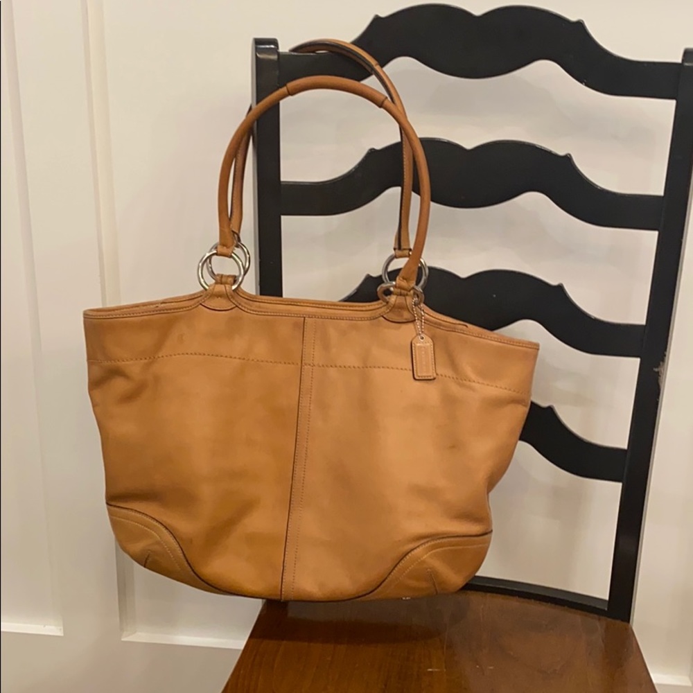 Coach, boho, leather, large zippered tote!